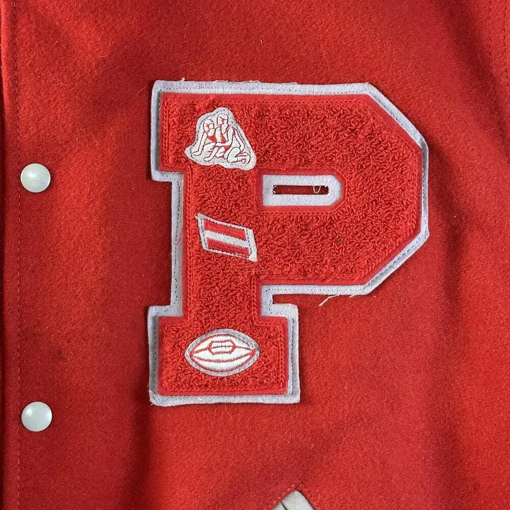 Vintage Holloway Varsity Jacket Mens XL Red Wool Mustangs Letterman P Patch